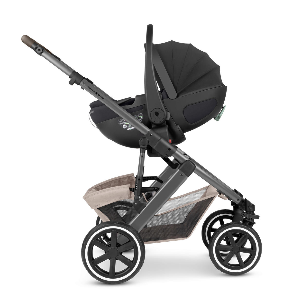 KINDERWAGENSET Salsa 5 Air 4in1 Set Calla  - Beigebraun/Schwarz, Basics, Textil/Metall (63/118/95.5cm) - ABC Design