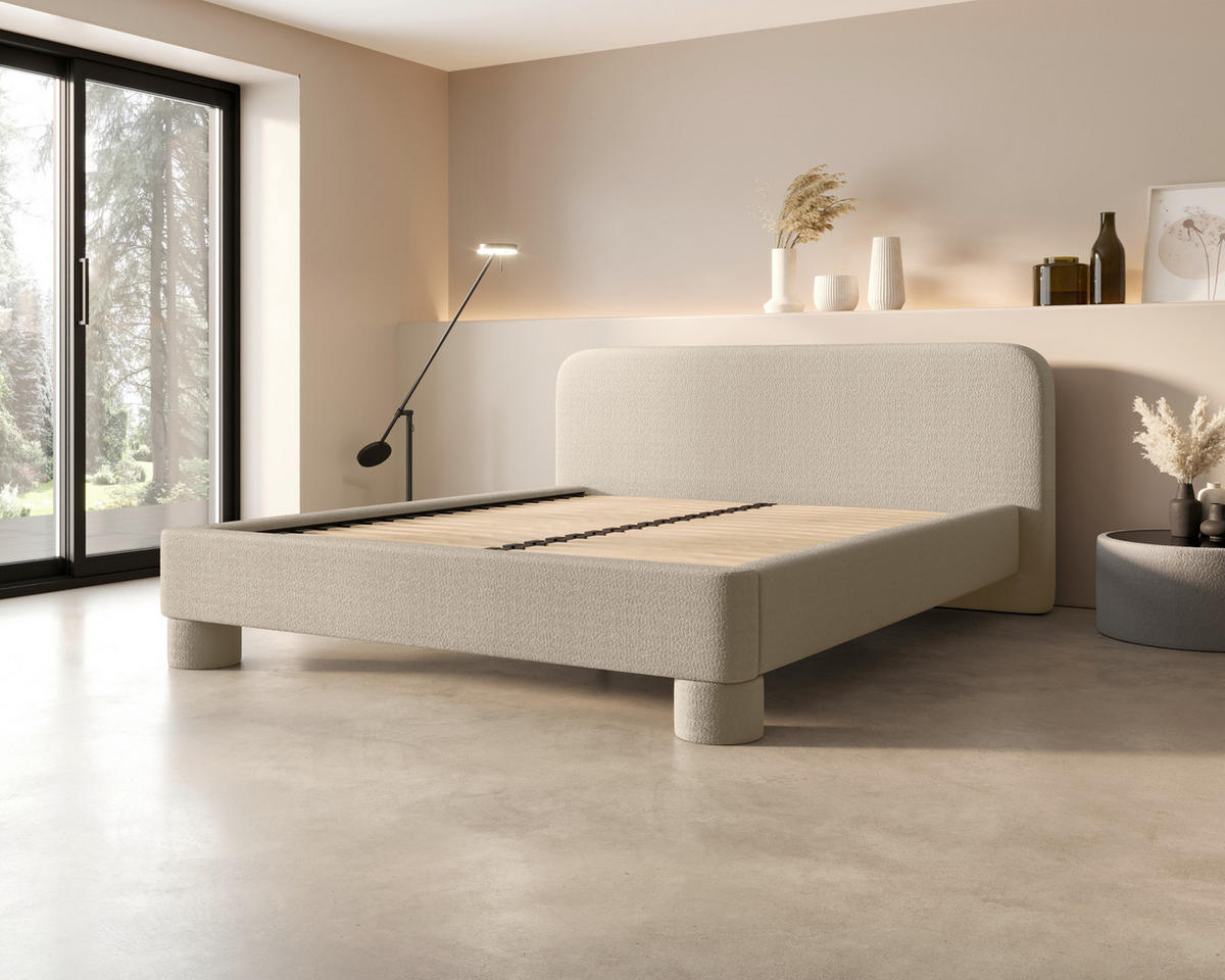 POLSTERBETT 160/200 cm,  in Creme, Lattenrost, Bettkasten,  - Creme/Schwarz, MODERN, Textil/Metall (160/200cm) - MID.YOU