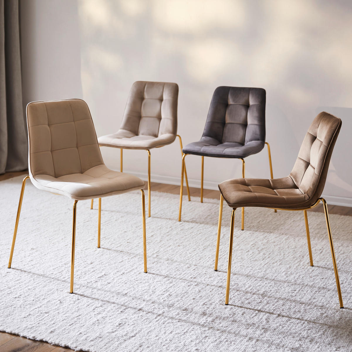 STUHL  in Eisen Samt  - Taupe/Goldfarben, Lifestyle, Holz/Textil (57/83/60cm) - MID.YOU