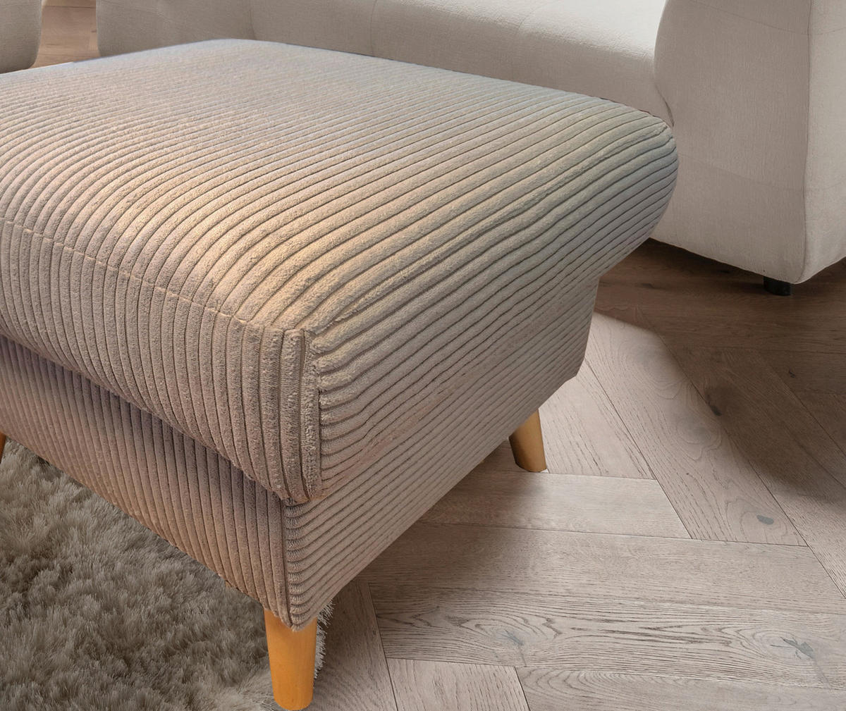 HOCKER Textil Graubraun  - Graubraun/Naturfarben, Design, Holz/Textil (61/43/61cm) - P & B
