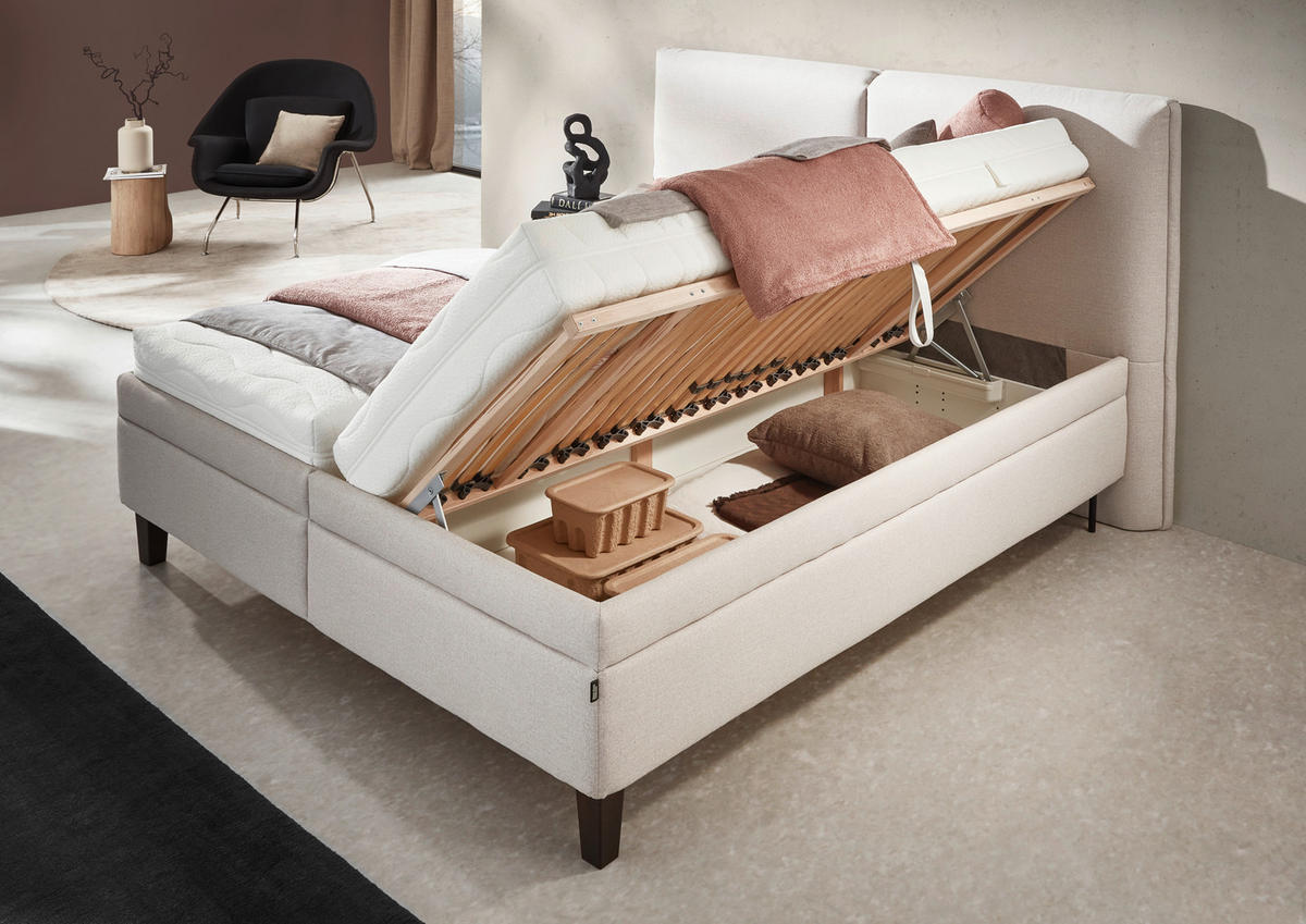 POLSTERBETT Matratze, Lattenrost, Bettkasten 180/200 cm  in Beige  - Beige/Weiß, KONVENTIONELL, Holz/Textil (180/200cm) - Dieter Knoll