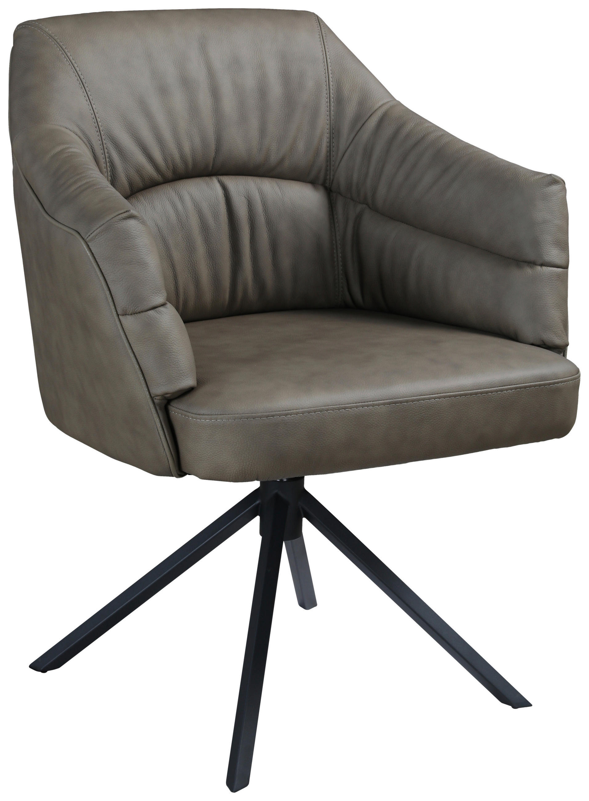 ARMLEHNSTUHL  Sitzfläche 360° drehbar, automatische Rückholfunktion  Echtleder  Braun  - Schwarz/Braun, Design, Leder/Metall (70/89/65,5cm) - Novel