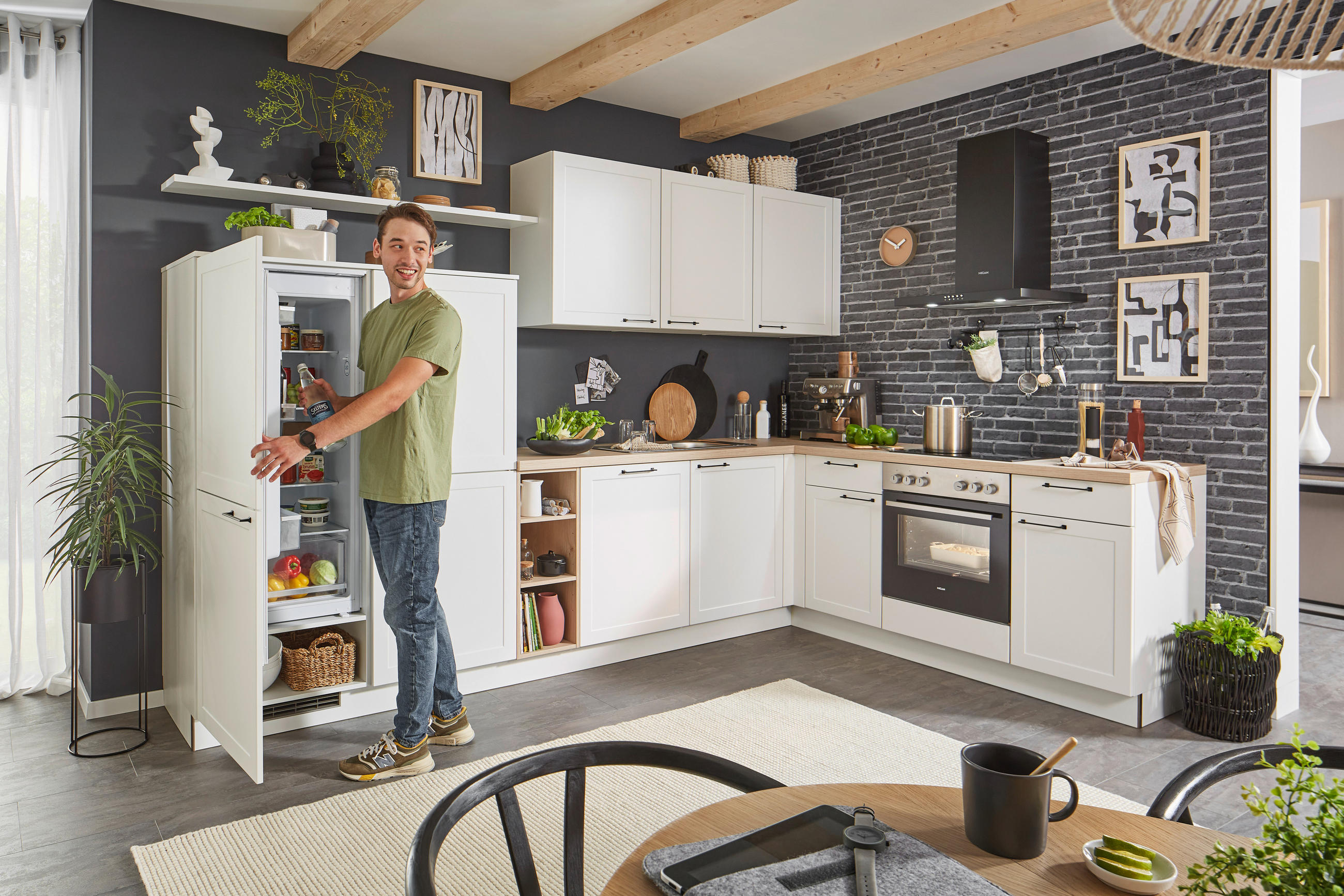 EINBAUKÜCHE   - Weiß, ROMANTIK / LANDHAUS, Holzwerkstoff/Metall - Welnova
