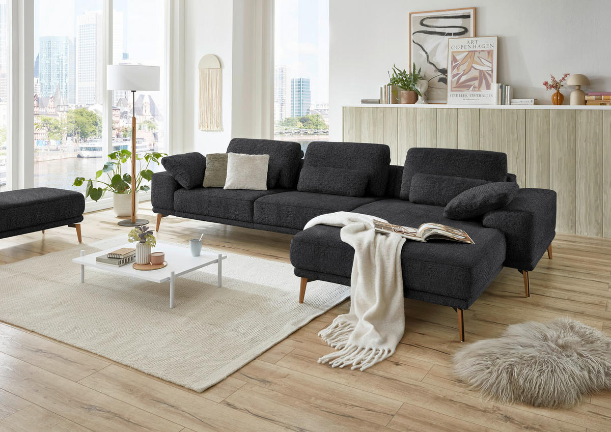 ECKSOFA in Flachgewebe Schwarz  - Wildeiche/Schwarz, Design, Holz/Textil (334/193cm) - Niels Andersson