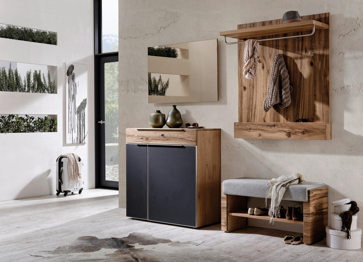 GARDEROBENBANK  in 91/49/38 cm  - Eichefarben/Hellgrau, Natur, Holz/Textil (91/49/38cm) - Voglauer