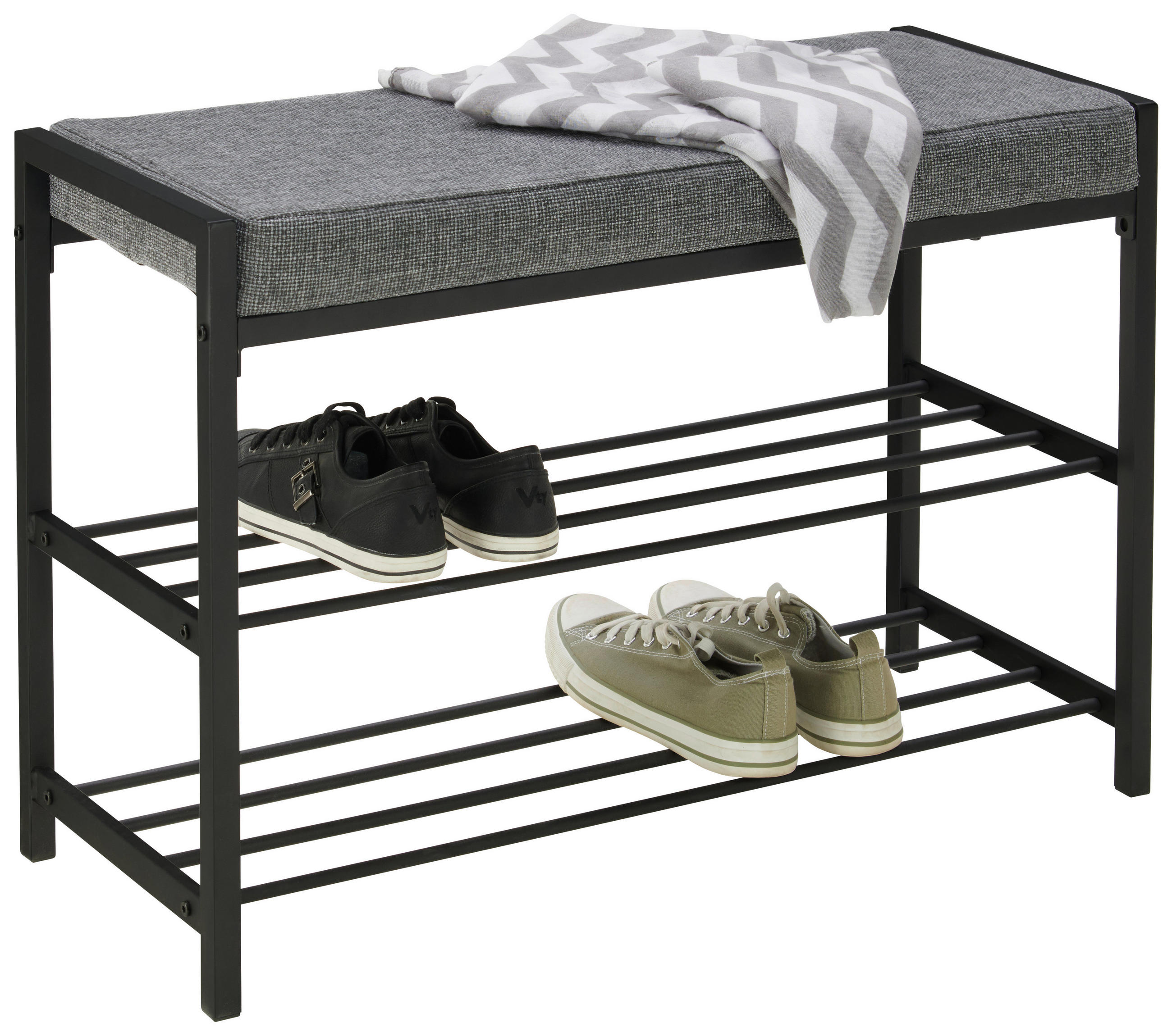SKOBÄNK 80/52/30 cm svart, mörkgrå 52/80/30 cm