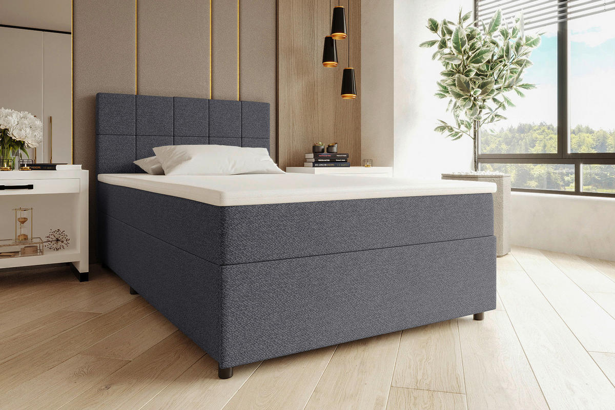 BOXBETT 120/200 cm,  in Blau, Matratze, Topper, Bettschublade, H3 = fest  - Blau/Schwarz, KONVENTIONELL, Kunststoff/Textil (120/200cm) - Boxxx