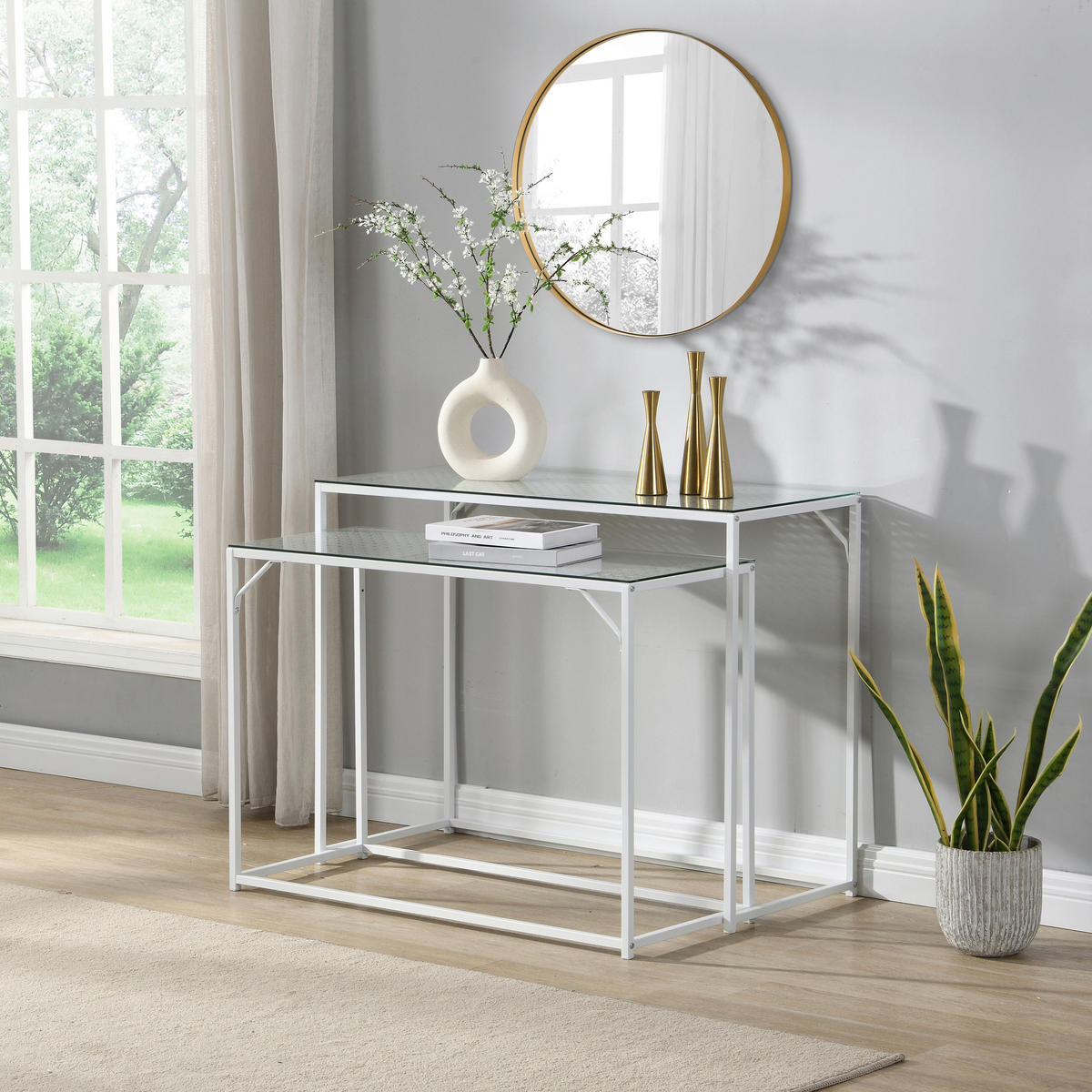 BEISTELLTISCHSET in Glas 100/40/77 cm  - Weiß, Design, Glas/Metall (100/40/77cm) - MID.YOU