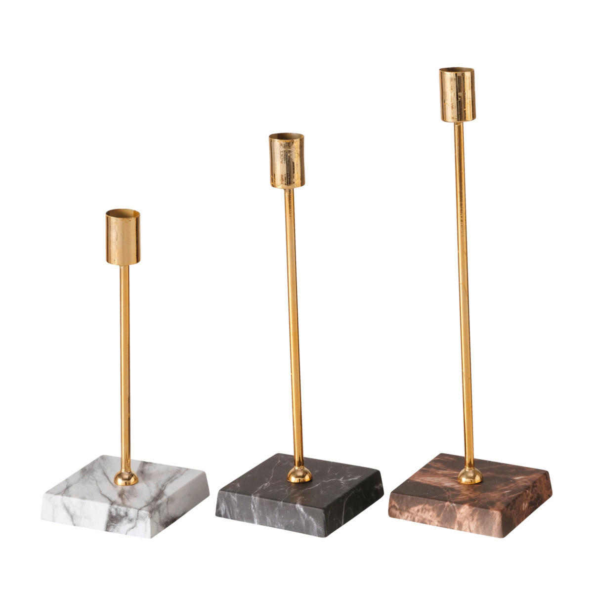 LJUSSTAKE FÖR STAVLJUS  - vit/guldfärgad, Basics, metall/sten (9/9/12cm) - Ambia Home