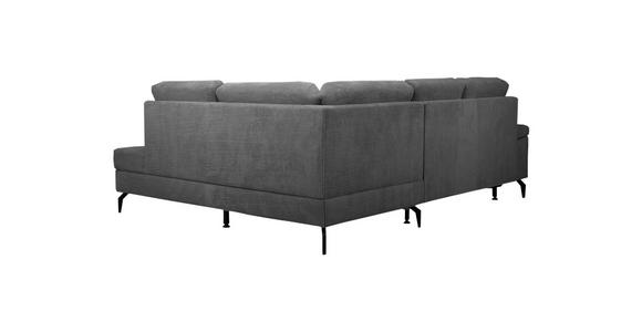 ECKSOFA Anthrazit Velours Bettkasten, Sitzvorzug  - Anthrazit/Schwarz, KONVENTIONELL, Textil/Metall (253/206cm) - Venda