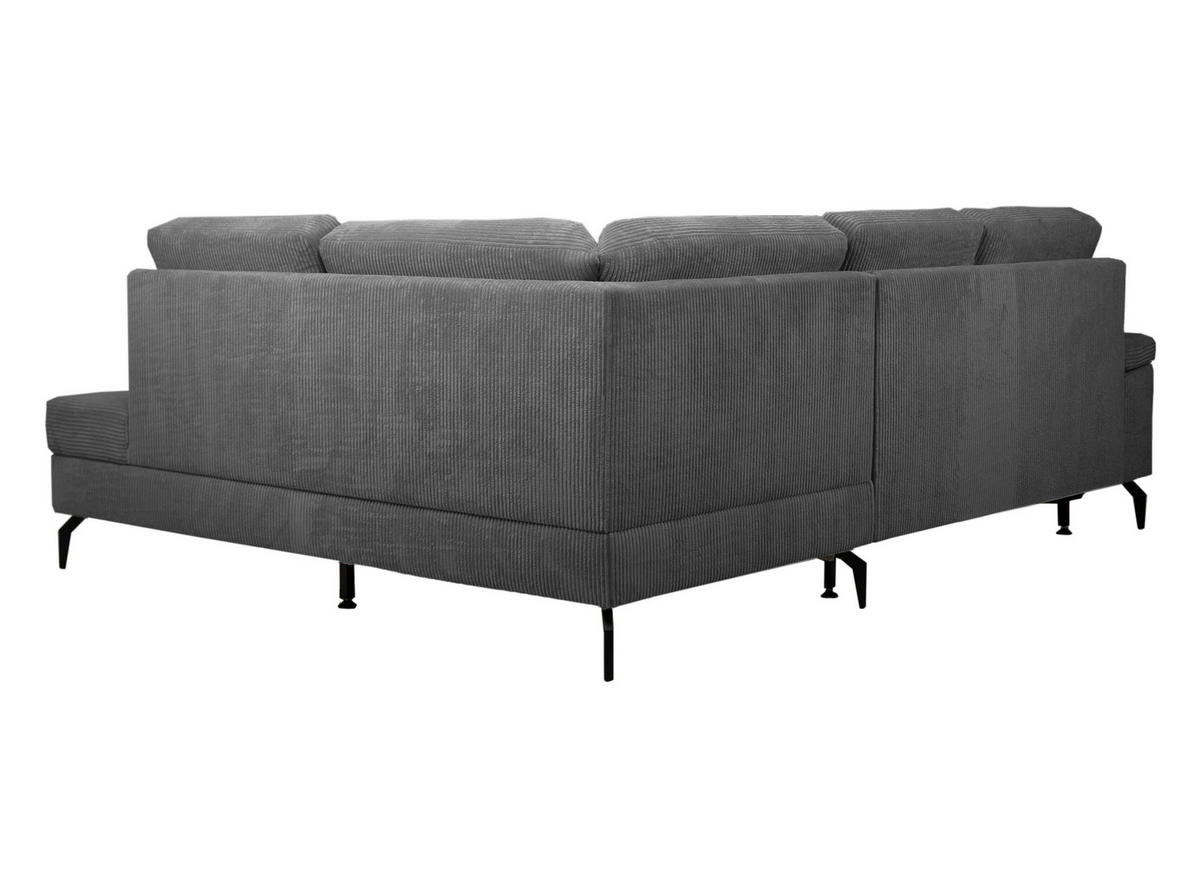 ECKSOFA Anthrazit Velours Bettkasten, Sitzvorzug  - Anthrazit/Schwarz, KONVENTIONELL, Textil/Metall (253/206cm) - Venda