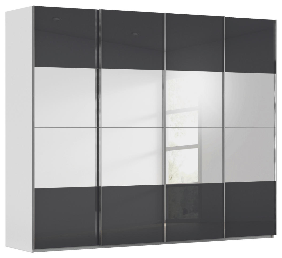 SCHWEBETÜRENSCHRANK 271/235/68 cm 4-türig Grau, Schwarz  - Chromfarben/Schwarz, Design, Glas/Holzwerkstoff (271/235/68cm) - Novel