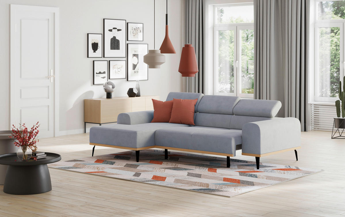 ECKSOFA Hellgrau Mikrofaser  - Hellgrau/Schwarz, KONVENTIONELL, Textil/Metall (157/244cm) - Cotta