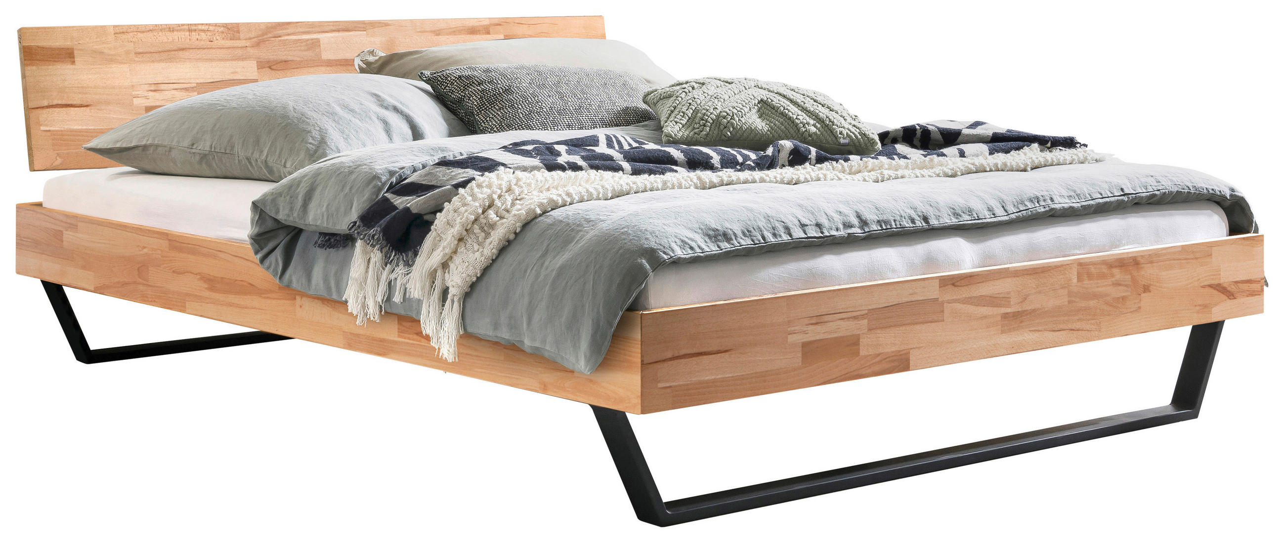 BETT 140/200 cm  in Buchefarben  - Buchefarben/Schwarz, Design, Holz/Metall (140/200cm) - Hasena