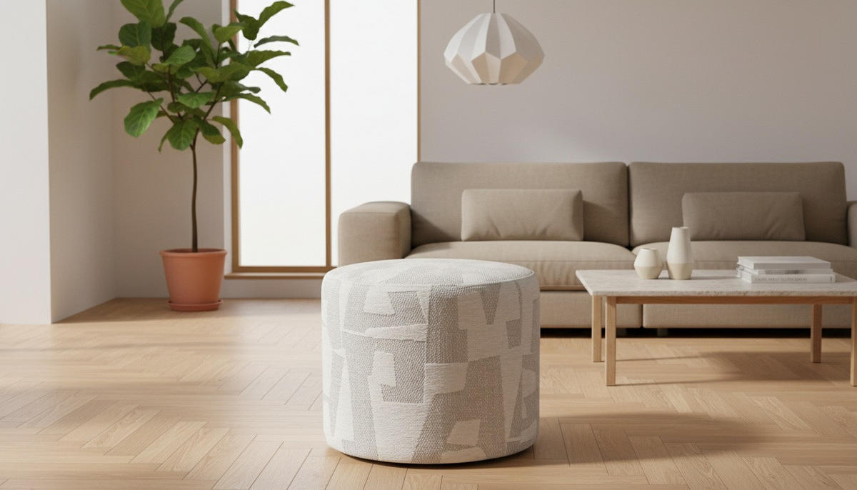 HOCKER Jacquard Weiß  - Weiß, LIFESTYLE, Textil (45/40/45cm) - Xora