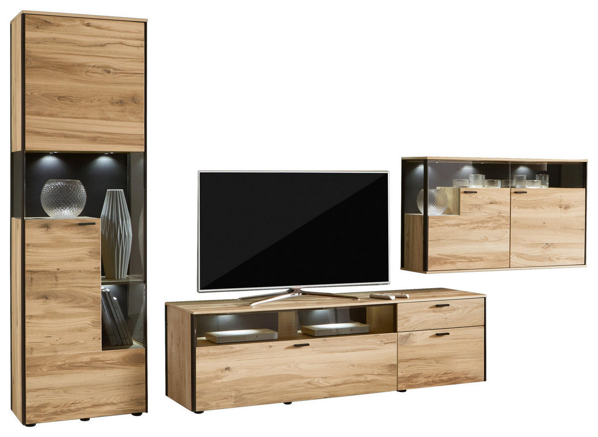 WOHNWAND  in Anthrazit, Eichefarben  353/207/53 cm  - Eichefarben/Anthrazit, Design, Glas/Holz (353/207/53cm) - Schöner Wohnen