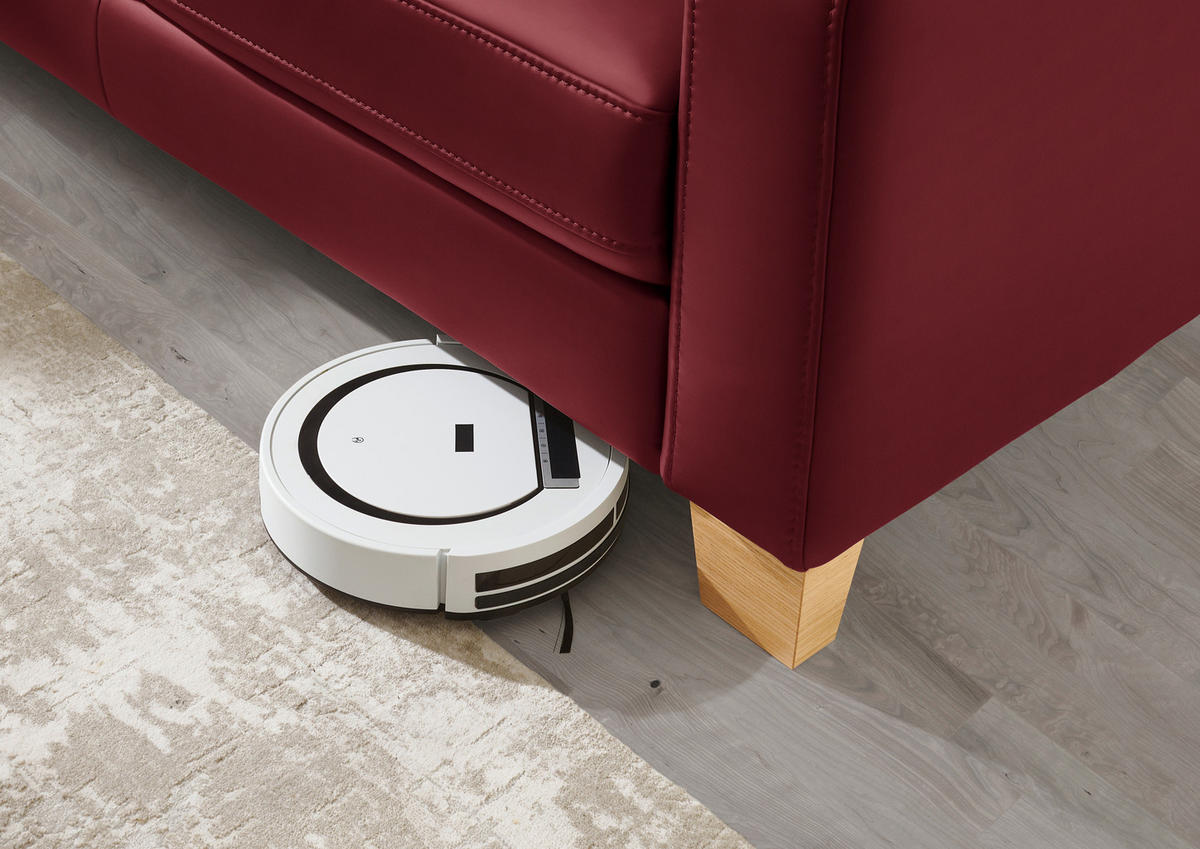 ECKSOFA in Echtleder Rot  - Eiche Bianco/Rot, Natur, Leder/Holz (235/257cm) - Valdera