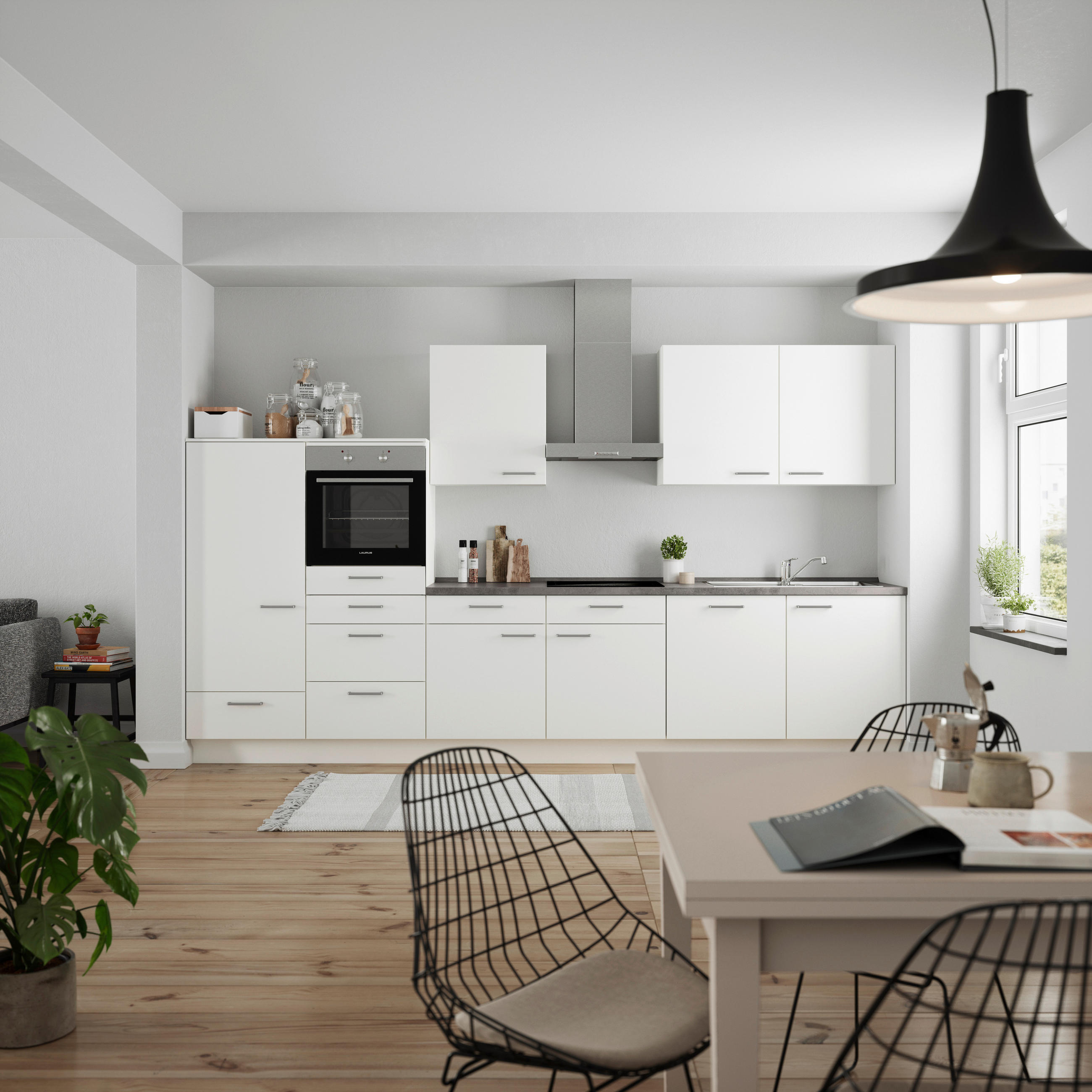 KÜCHENLEERBLOCK 360 cm   in Weiß, Schieferfarben  - Schieferfarben/Edelstahlfarben, MODERN, Holzwerkstoff/Metall (360cm) - Nobilia