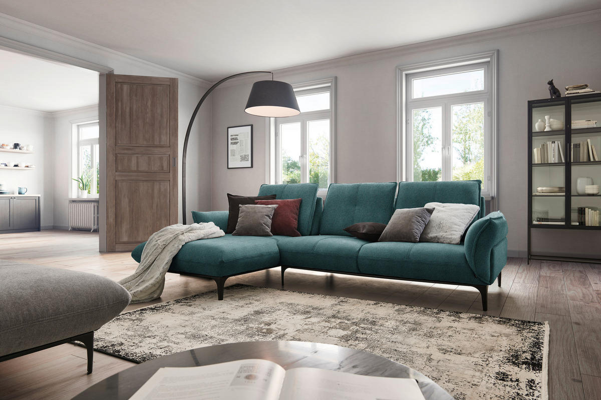 ECKSOFA in Webstoff Petrol  - Petrol/Schwarz, Natur, Textil (182/277cm) - Valnatura