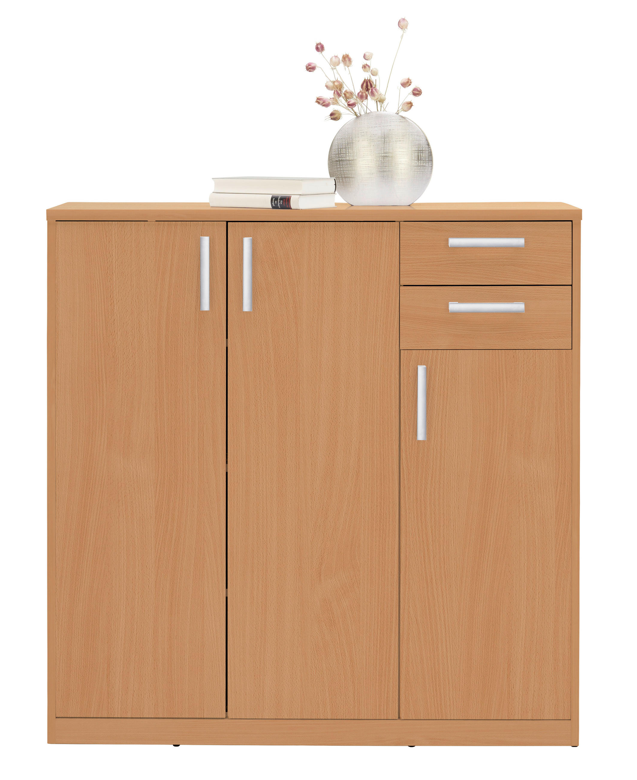KOMMODE Buchefarben - Silberfarben/Buchefarben, Basics, Holzwerkstoff (106/110/36cm) - Xora