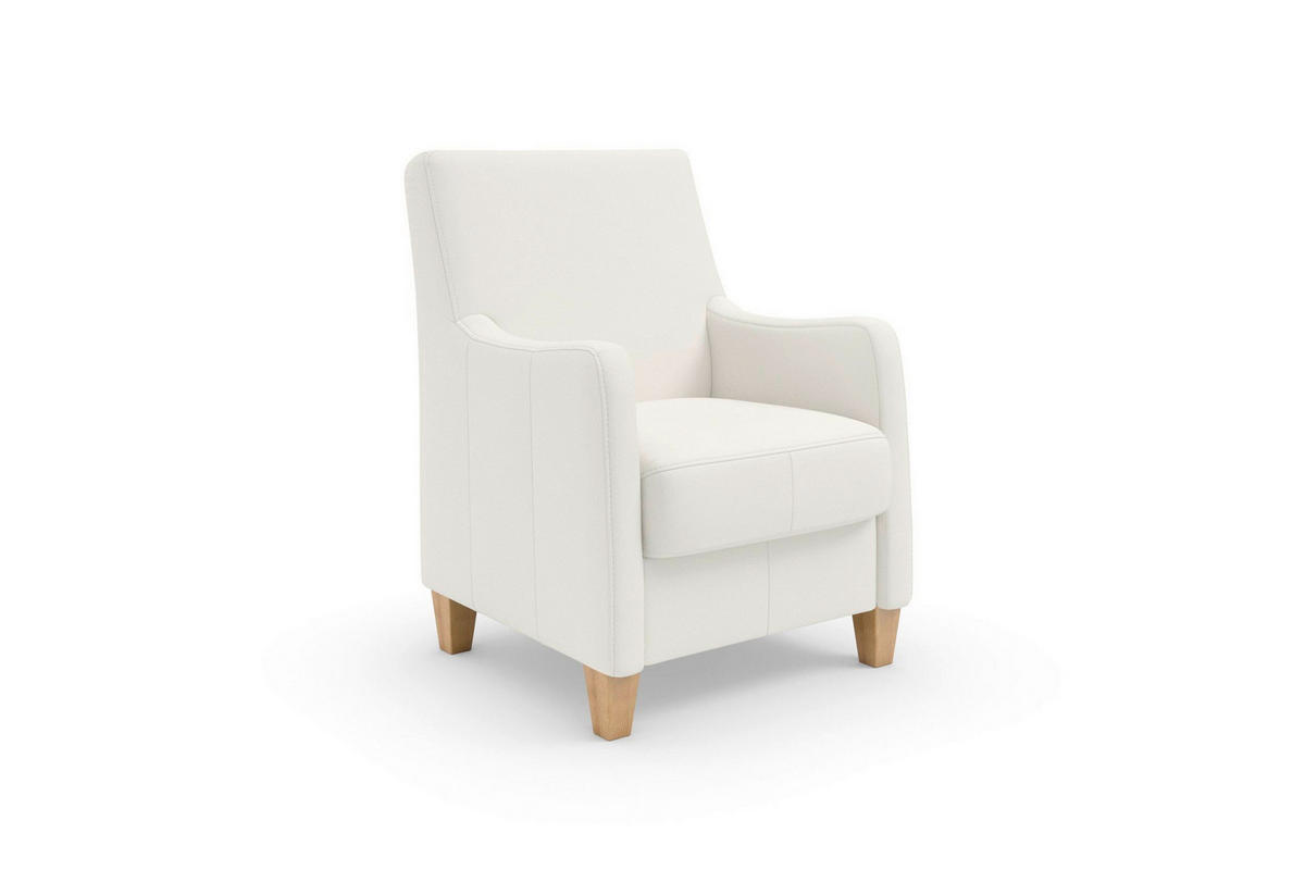 KRESLO, koža, biela - biela/farba duba, Basics, koža/drevo (70/93/75cm) - Sit & More