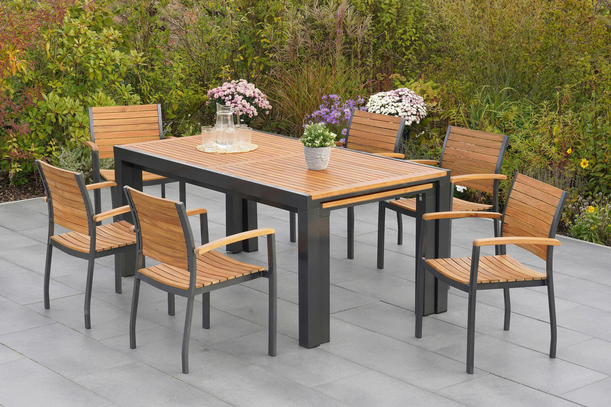 GARTENGARNITUR 9-teilig  - Graphitfarben/Naturfarben, MODERN, Holz/Metall - Gardenson