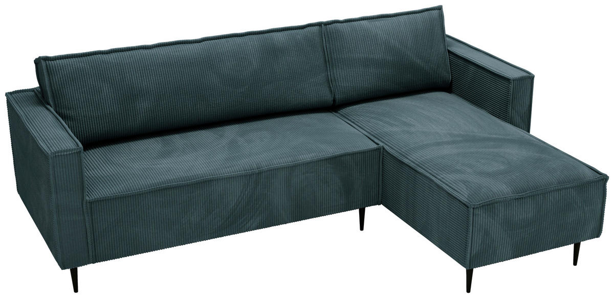 ECKSOFA in Cord Petrol  - Petrol/Schwarz, Design, Textil/Metall (223/151cm) - Livetastic