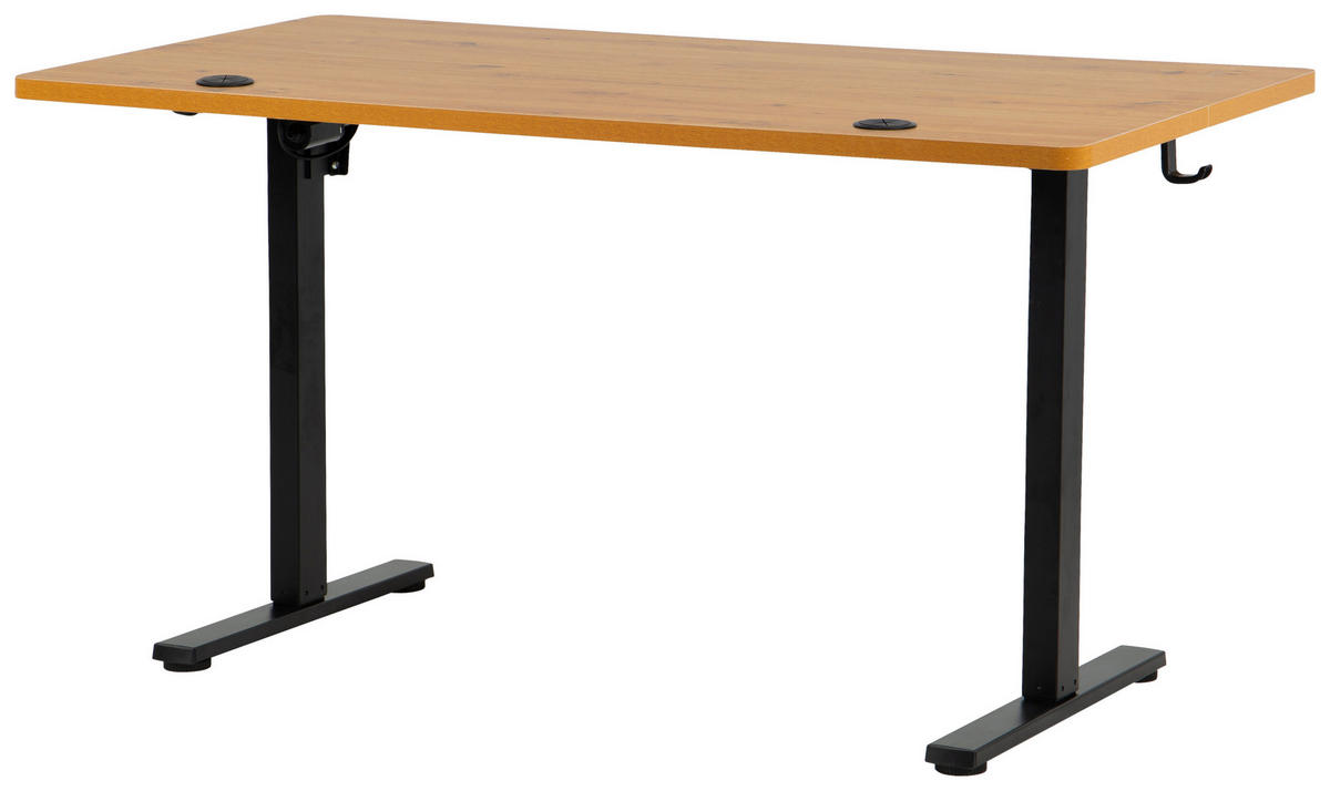 SCHREIBTISCH 140/70/72/118 cm Schwarz, Eiche Artisan höhenverstellbar elektrisch höhenverstellbar  - Schwarz/Eiche Artisan, Modern, Holzwerkstoff/Metall (140/70/72/118cm) - Livetastic