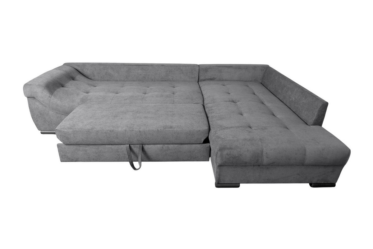 ECKSOFA ATLANTA Dunkelgrau Struktur Liegefläche im Originalstoff  - Dunkelgrau/Schwarz, Design, Textil/Metall (298/202cm) - MID.YOU