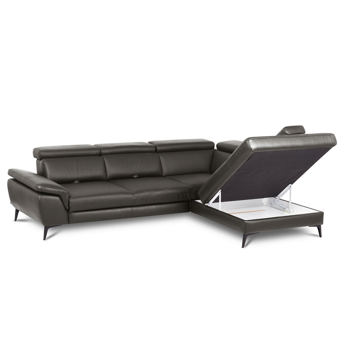 ECKSOFA Dunkelbraun Echtleder Lederlook Bettkasten, Schlaffunktion, Rücken echt, Armteilverstellung, Kopfteilverstellung, Sitztiefenverstellung  - Dunkelbraun/Schwarz, Design, Leder/Textil (274/220cm) - Livetastic