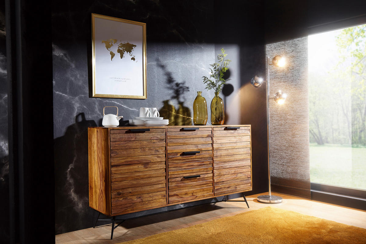 SIDEBOARD 160/88/40 cm  - Sheeshamfarben/Schwarz, Design, Holz/Metall (160/88/40cm) - MID.YOU