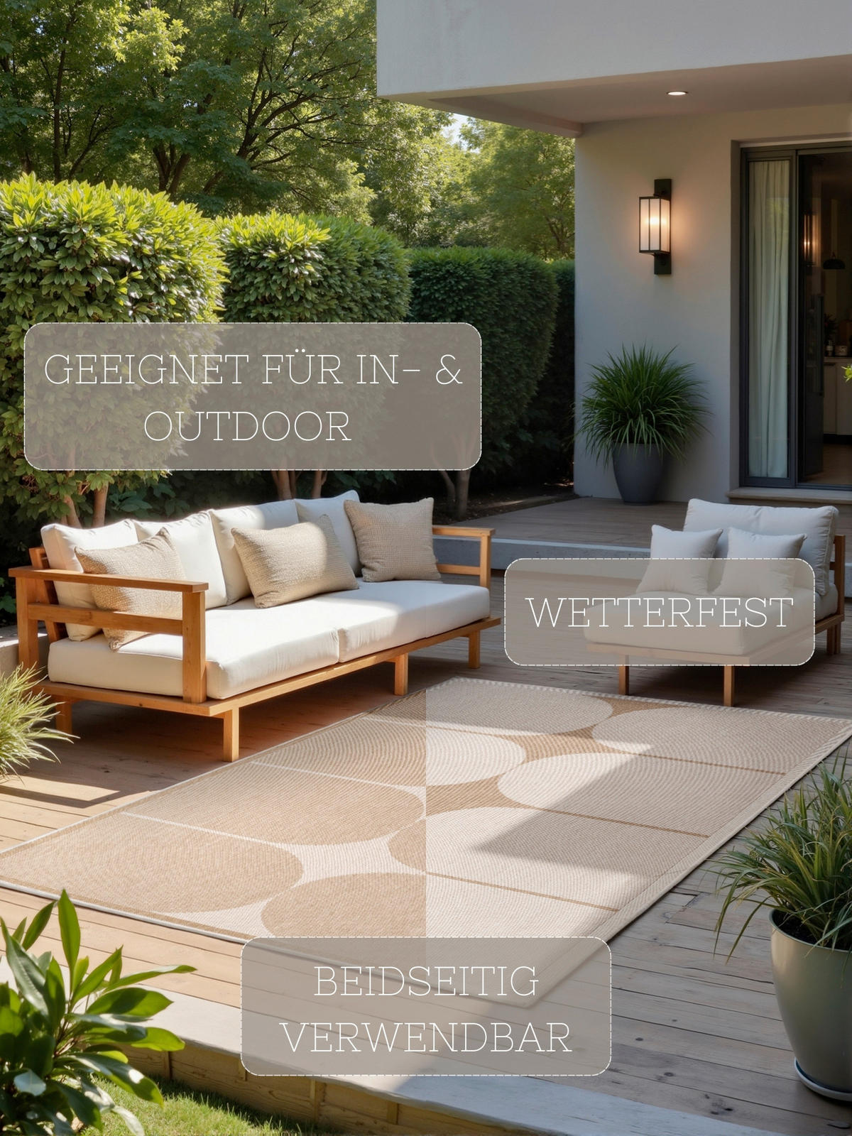 OUTDOORTEPPICH 120/170 cm Duet Weiß, Sandfarben  - Sandfarben/Weiß, Design, Kunststoff (120/170cm)