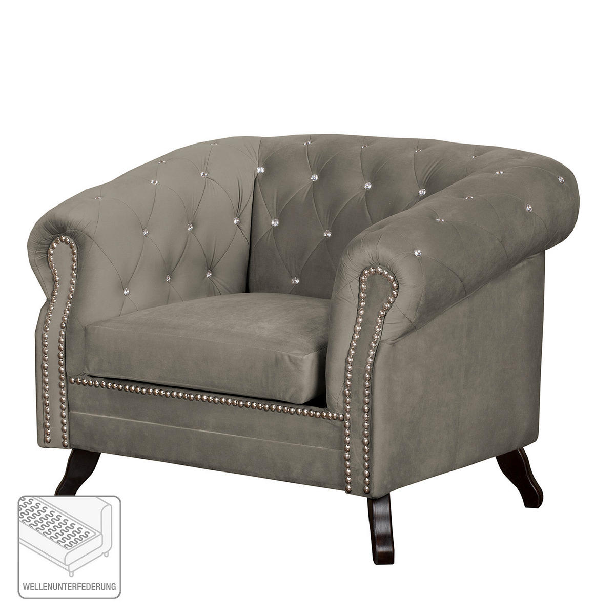 SESSEL in Velours Taupe  - Taupe, Design, Holz/Textil (110/82/90cm) - P & B