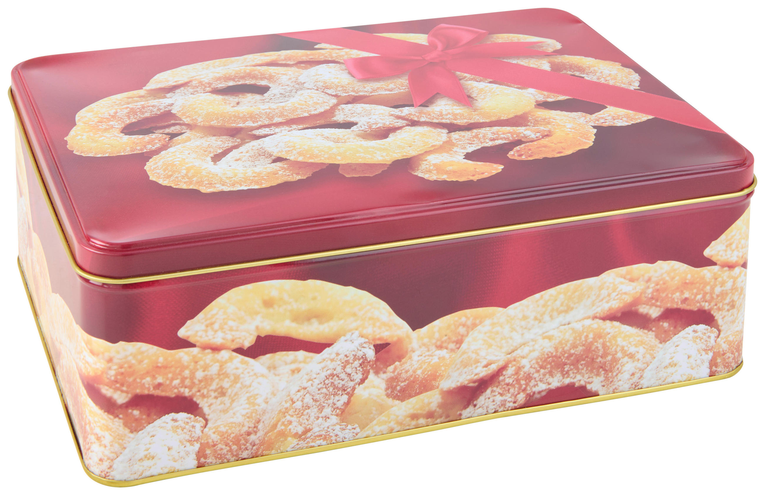 KEKSZESDOBOZ  4 l  - sárga/piros, Basics, fém (26,5/18,5/9,4cm) - X-Mas