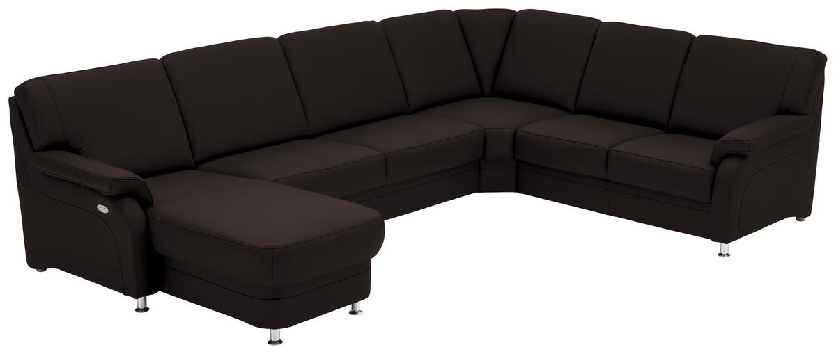 WOHNLANDSCHAFT Echtleder Schwarzbraun  - Schwarzbraun/Alufarben, Konventionell, Leder/Metall (165/329/239cm) - Beldomo Premium