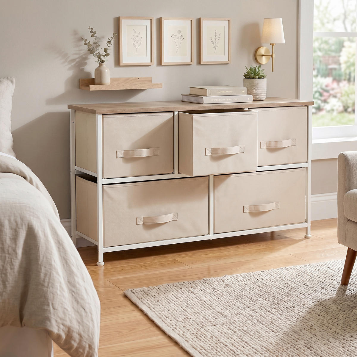 KOMMODE , 100/55/30 cm,  - Beige/Weiß, MODERN, Kunststoff/Textil (100/55/30cm) - MID.YOU