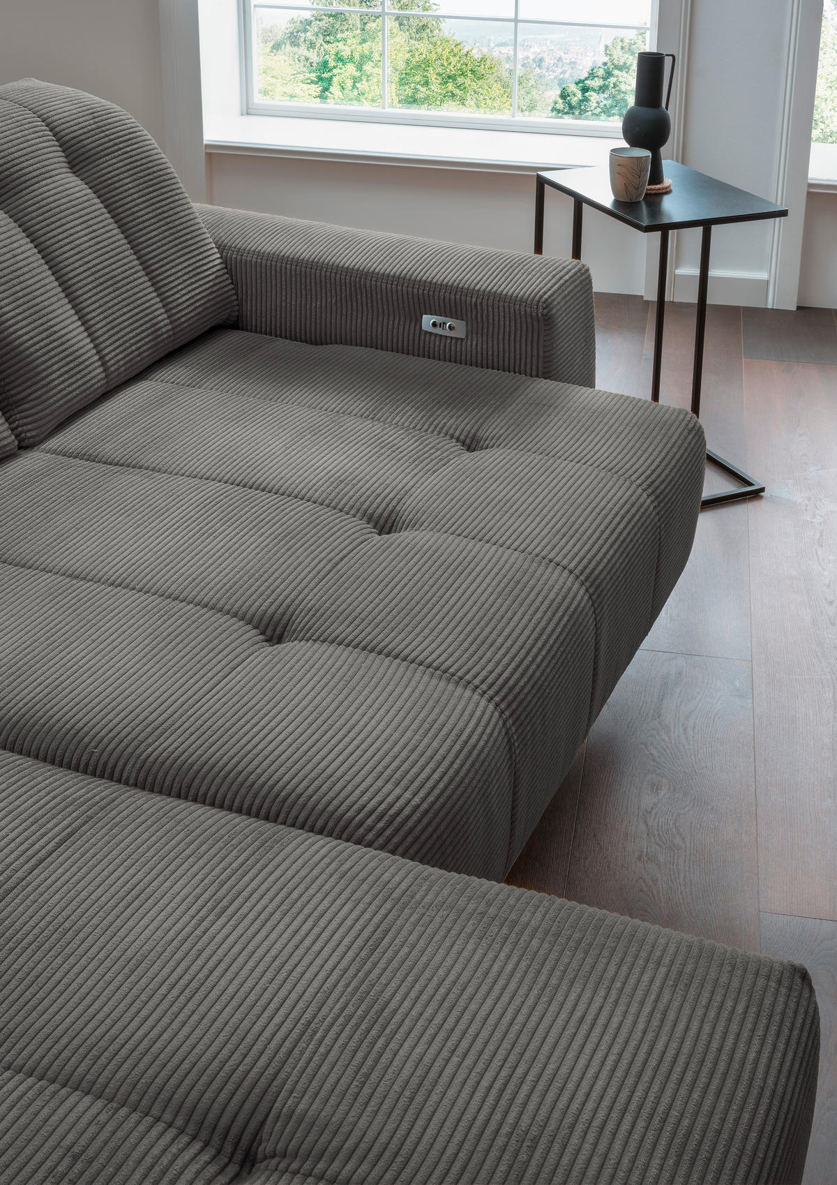 ECKSOFA in Cord Grau  - Schwarz/Grau, Modern, Textil/Metall (200/261cm) - Livetastic