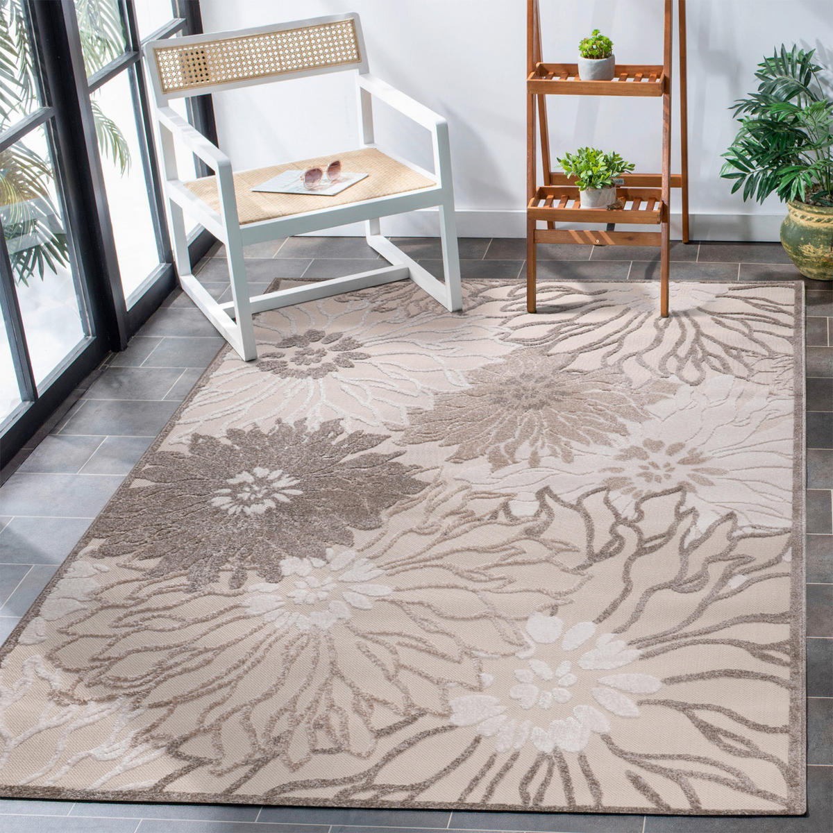 TEPIH ZA UNUTAR./VANJ. UPORAB 80/150 cm   smeđa, krem, bež  Floral  - bež/smeđa, Lifestyle, tekstil/plastika (80/150cm)