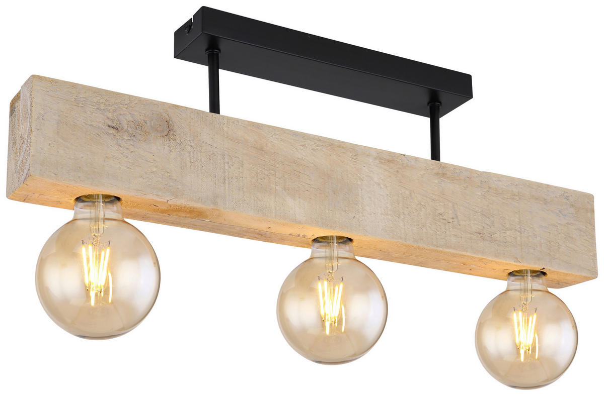DECKENLEUCHTE    60/6/19 cm  - Dunkelbraun/Schwarz, Natur, Holz/Metall (60/6/19cm) - Globo