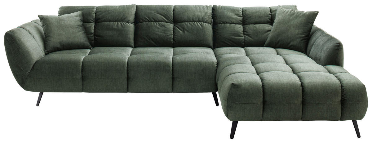 ECKSOFA Grün Mikrofaser  - Schwarz/Grün, KONVENTIONELL, Textil/Metall (313/215cm) - Hom`in