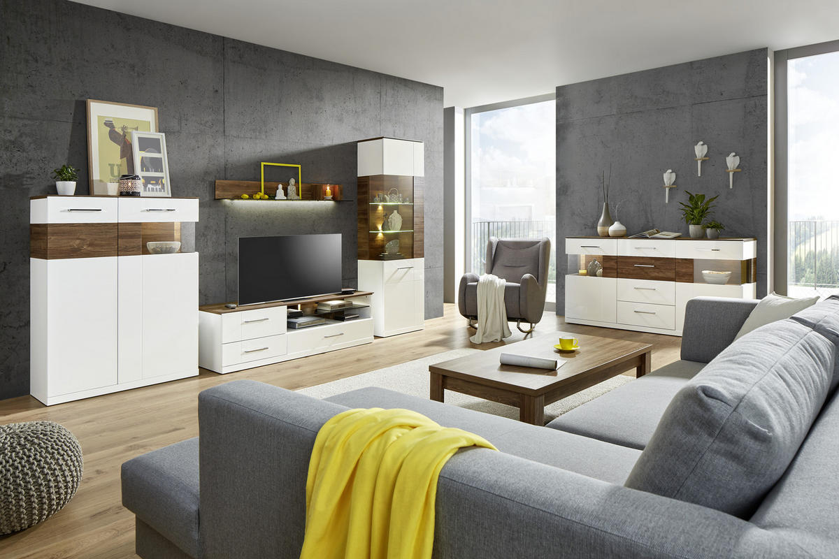 MEDIABÄNK vit, akaciefärgad  160/49/50 cm  - vit/akaciefärgad, Design, trä (160/49/50cm) - Premium Living