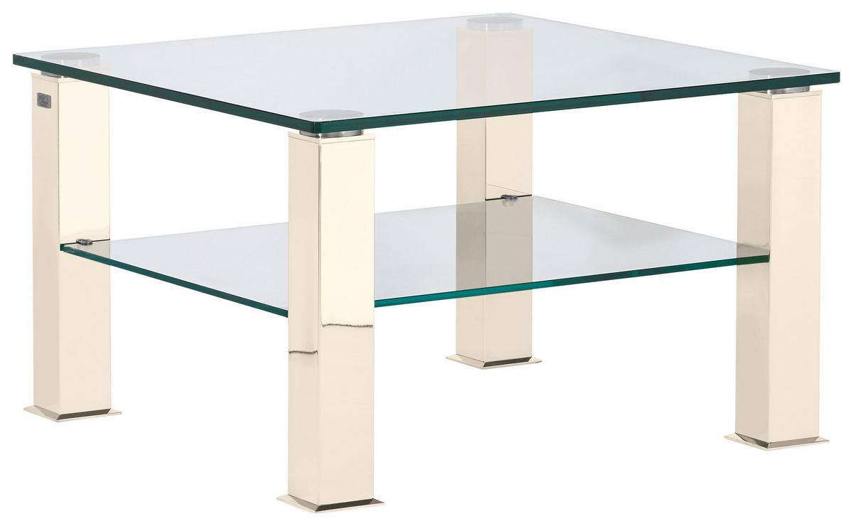 COUCHTISCH Glas, Metall 75/75/42,5 cm  - Weiss/Creme, Design, Glas/Kunststoff (75/75/42,5cm)