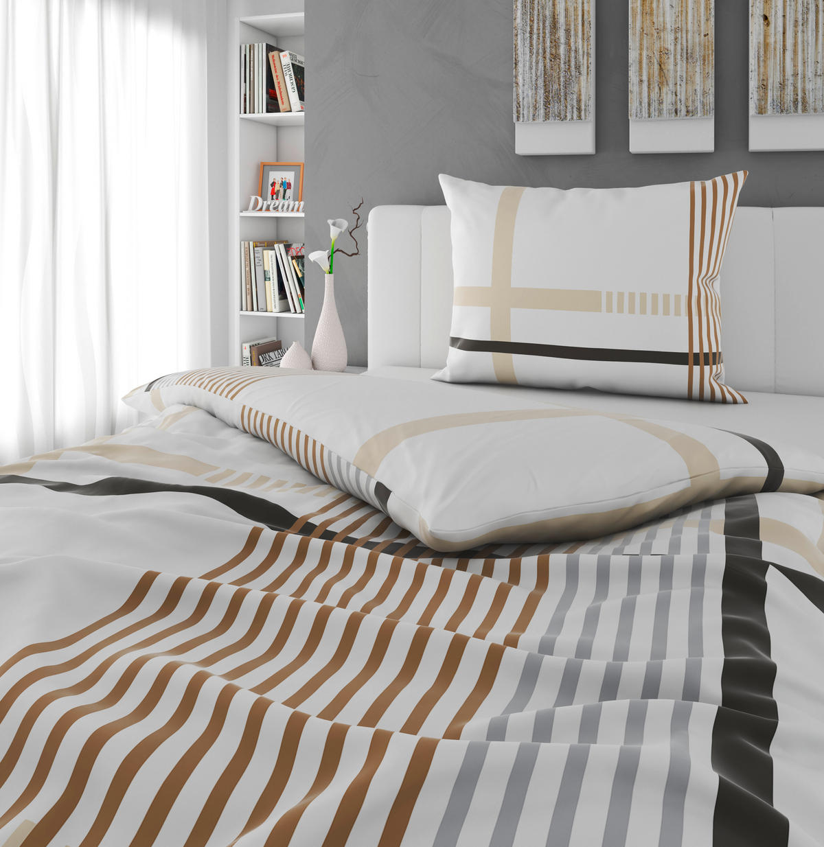 BETTWÄSCHE TANJA Satin 140/200 cm  - Beige/Grau, KONVENTIONELL, Textil (140/200cm) - Novel