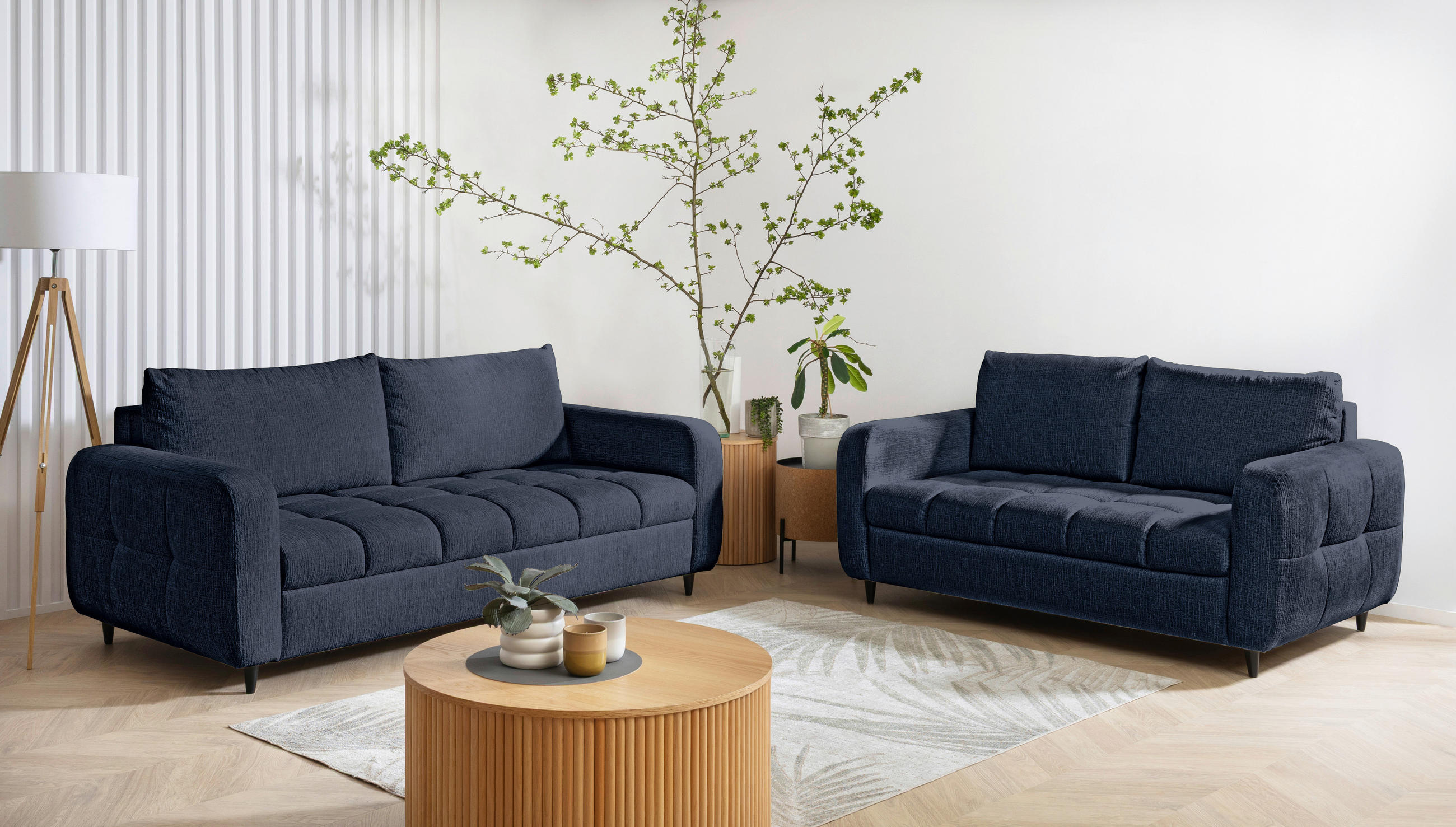 2,5-SITZER Flachgewebe Dunkelblau  - Schwarz/Dunkelblau, Design, Holz/Textil (209/88/101cm) - Lomoco