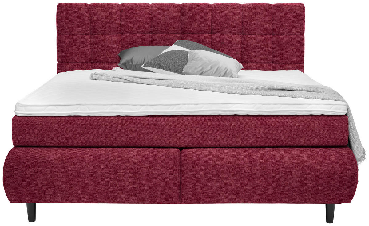 BOXSPRINGBETT 180/200 cm  in Weinrot  - Weinrot/Schwarz, KONVENTIONELL, Holz/Textil (180/200cm) - Ti'me
