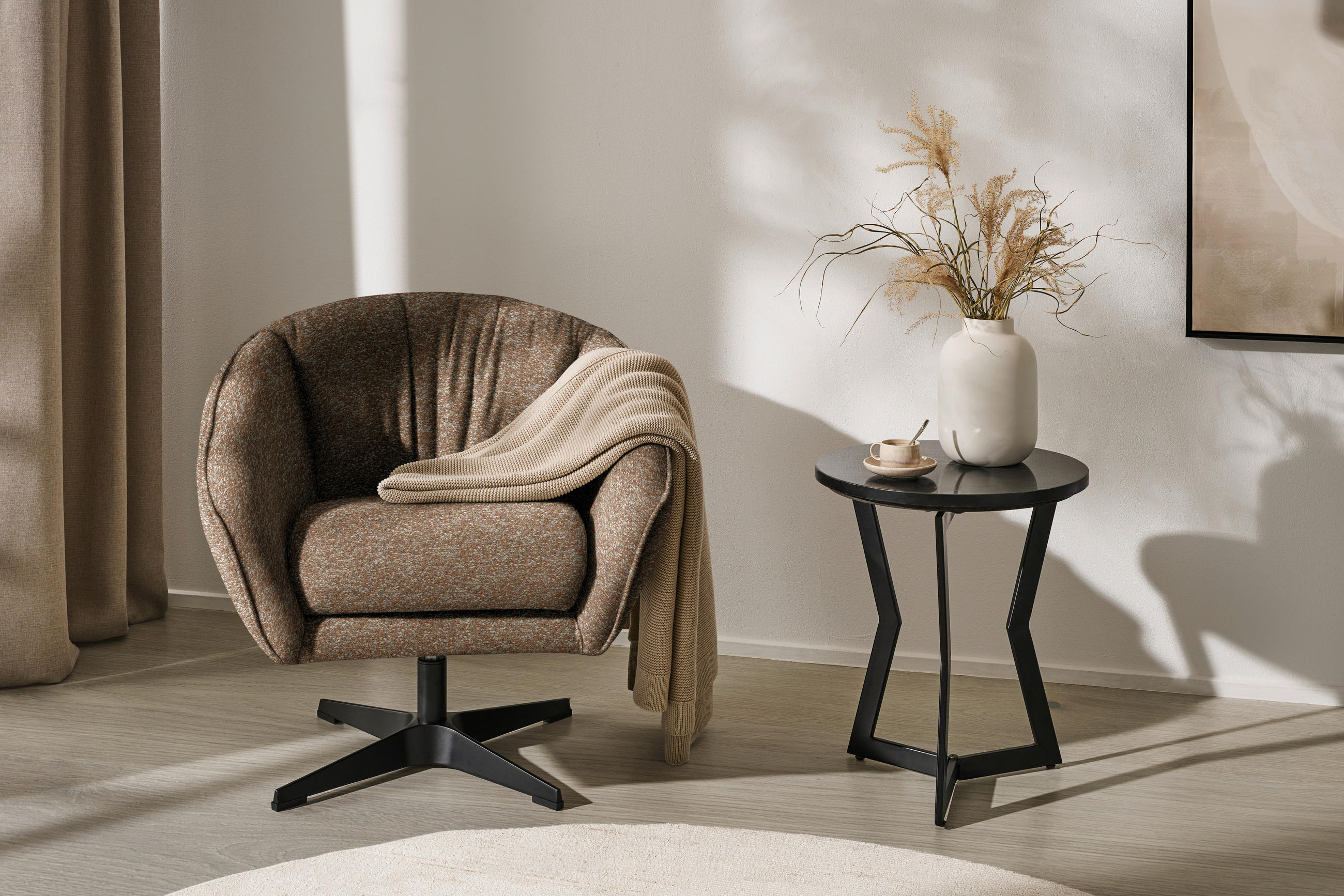 SESSEL in Bouclé Rotbraun  - Rotbraun/Schwarz, Design, Textil/Metall (80/78/80cm) - Stylife