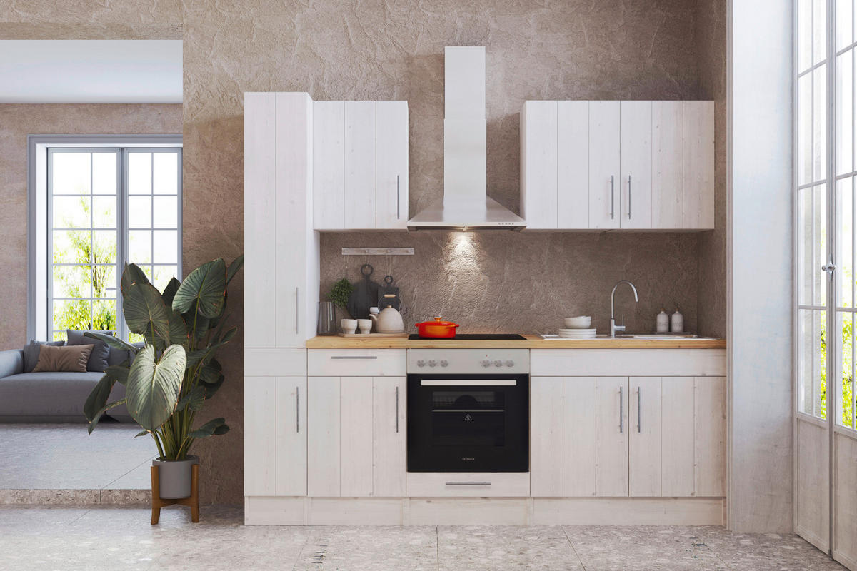 KÜCHENBLOCK 240 cm   in Weiss, Lärchefarben  - Wildeiche/Weiss, Romantik / Landhaus, Holzwerkstoff/Metall (240cm) - Respekta