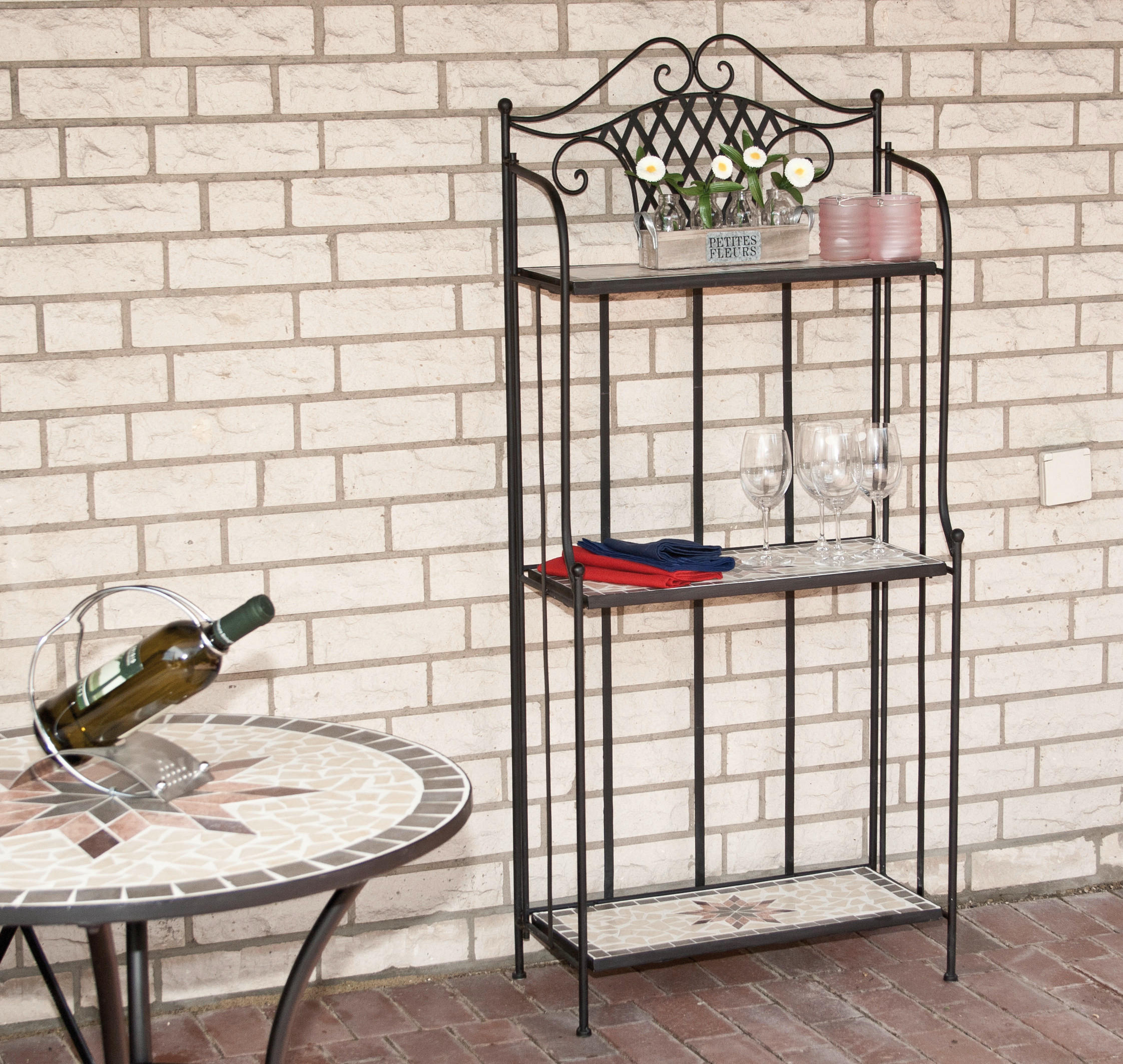 GARTENREGAL Metall, Keramik  - Multicolor/Schwarz, MODERN, Keramik/Metall (62/142/29cm) - Siena Garden