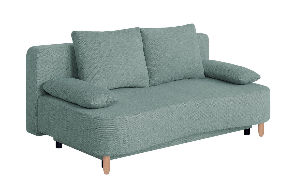 SCHLAFSOFA  mit Webstoff Blaugrau  - Buchefarben/Blaugrau, Design, Holz/Kunststoff (193/86/85cm) - P & B