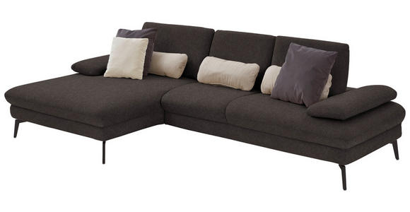 ECKSOFA in Chenille, Mikrofaser Mokka  - Schwarz/Mokka, Design, Textil/Metall (157/299cm) - Dieter Knoll